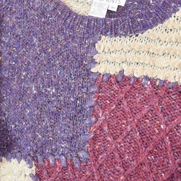 Elements Patchwork Chunky Knit Sweater M 90s Retro Artsy Cottagecore Vintage - Picture 5 of 7